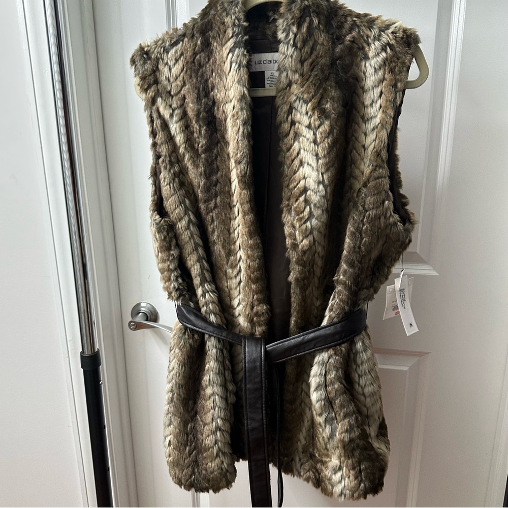 Faux Fur Belted Veat